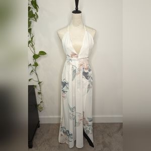 White floral strappy maxi dress. Size S.